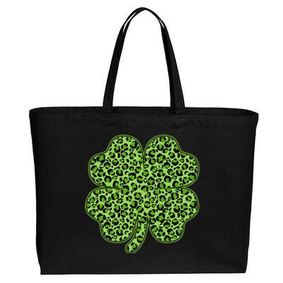 St Patrick's Day Leopard Print Shamrock Clover Cotton Canvas Jumbo Tote