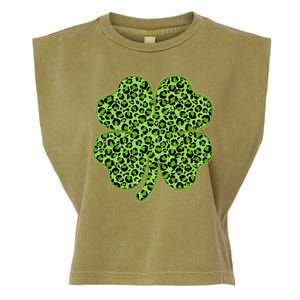 St Patrick's Day Leopard Print Shamrock Clover Garment-Dyed Women's Muscle Tee