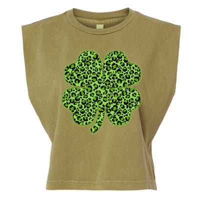 St Patrick's Day Leopard Print Shamrock Clover Garment-Dyed Women's Muscle Tee