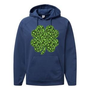 St Patrick's Day Leopard Print Shamrock Clover Performance Fleece Hoodie