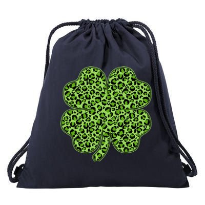 St Patrick's Day Leopard Print Shamrock Clover Drawstring Bag