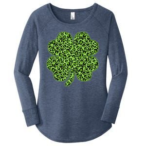 St Patrick's Day Leopard Print Shamrock Clover Women's Perfect Tri Tunic Long Sleeve Shirt