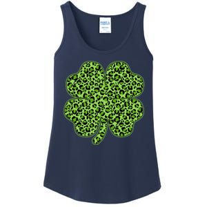 St Patrick's Day Leopard Print Shamrock Clover Ladies Essential Tank