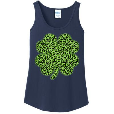 St Patrick's Day Leopard Print Shamrock Clover Ladies Essential Tank