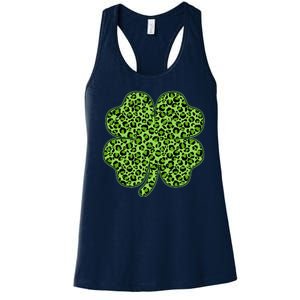 St Patrick's Day Leopard Print Shamrock Clover Women's Racerback Tank