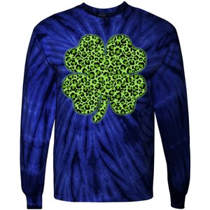 St Patrick's Day Leopard Print Shamrock Clover Tie-Dye Long Sleeve Shirt