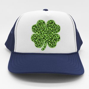 St Patrick's Day Leopard Print Shamrock Clover Trucker Hat