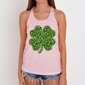 St Patrick's Day Leopard Print Shamrock Clover Women's Knotted Racerback Tank