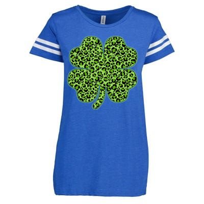 St Patrick's Day Leopard Print Shamrock Clover Enza Ladies Jersey Football T-Shirt