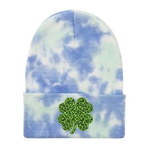 St Patrick's Day Leopard Print Shamrock Clover Tie Dye 12in Knit Beanie