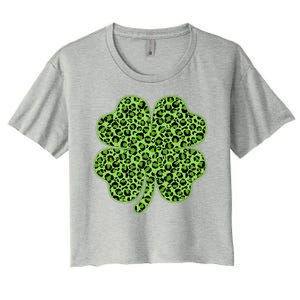 St Patrick's Day Leopard Print Shamrock Clover Women's Crop Top Tee