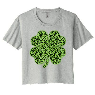 St Patrick's Day Leopard Print Shamrock Clover Women's Crop Top Tee