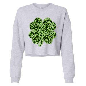 St Patrick's Day Leopard Print Shamrock Clover Cropped Pullover Crew