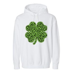 St Patrick's Day Leopard Print Shamrock Clover Garment-Dyed Fleece Hoodie