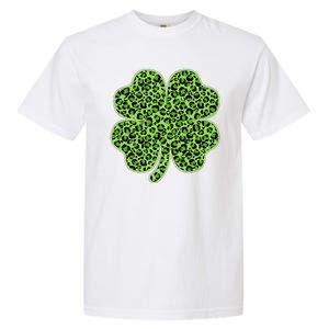 St Patrick's Day Leopard Print Shamrock Clover Garment-Dyed Heavyweight T-Shirt