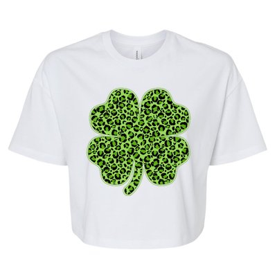 St Patrick's Day Leopard Print Shamrock Clover Bella+Canvas Jersey Crop Tee