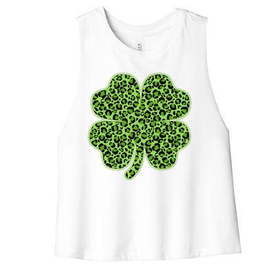 St Patrick's Day Leopard Print Shamrock Clover Women's Racerback Cropped Tank