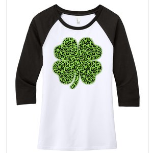 St Patrick's Day Leopard Print Shamrock Clover Women's Tri-Blend 3/4-Sleeve Raglan Shirt