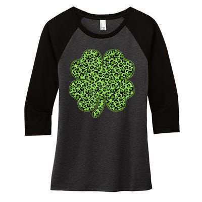 St Patrick's Day Leopard Print Shamrock Clover Women's Tri-Blend 3/4-Sleeve Raglan Shirt