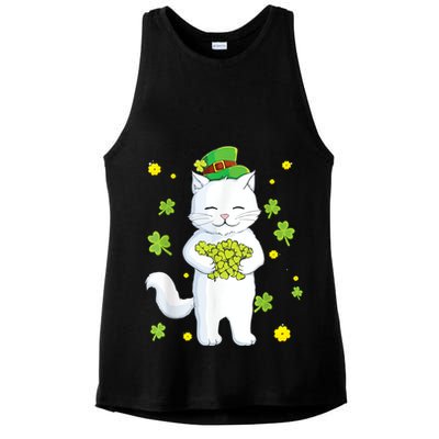 St Patrick's Day Cat Leprechaun Cat Lover Shamrock Ladies PosiCharge Tri-Blend Wicking Tank