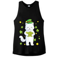 St Patrick's Day Cat Leprechaun Cat Lover Shamrock Ladies PosiCharge Tri-Blend Wicking Tank