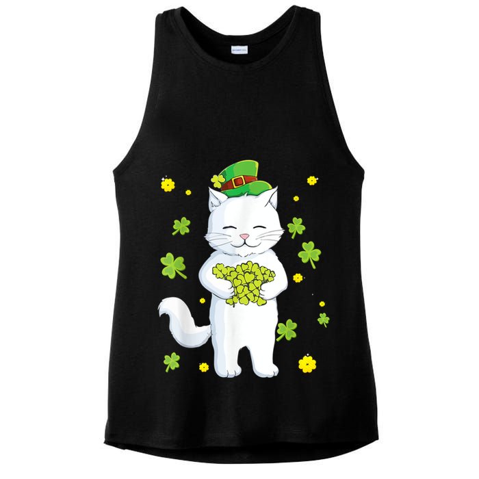 St Patrick's Day Cat Leprechaun Cat Lover Shamrock Ladies PosiCharge Tri-Blend Wicking Tank