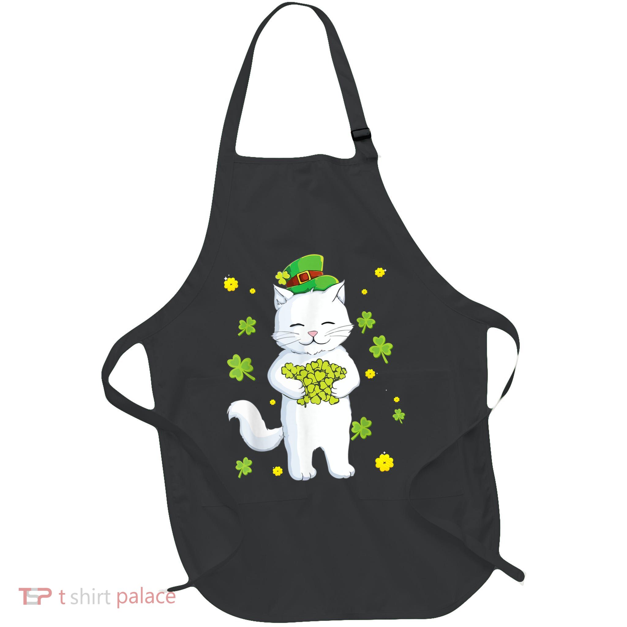 St Patrick's Day Cat Leprechaun Cat Lover Shamrock Apron