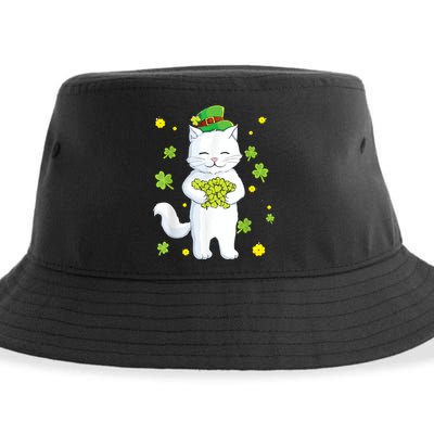 St Patrick's Day Cat Leprechaun Cat Lover Shamrock Sustainable Bucket Hat