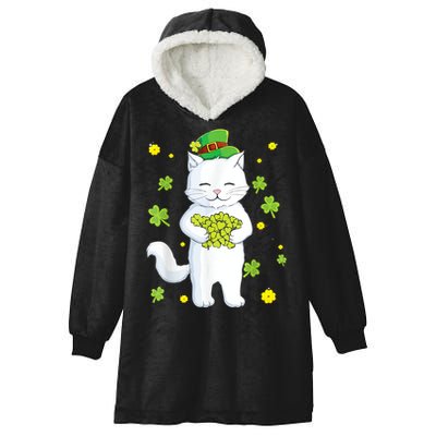 St Patrick's Day Cat Leprechaun Cat Lover Shamrock Hooded Wearable Blanket