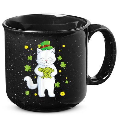 St Patrick's Day Cat Leprechaun Cat Lover Shamrock 15oz Campfire Ceramic Mug