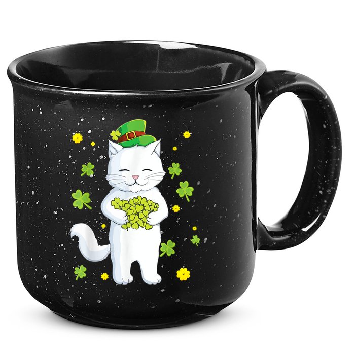 St Patrick's Day Cat Leprechaun Cat Lover Shamrock 15oz Campfire Ceramic Mug