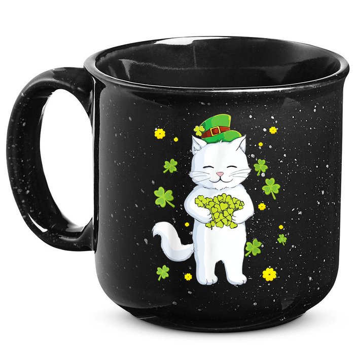 St Patrick's Day Cat Leprechaun Cat Lover Shamrock 15oz Campfire Ceramic Mug