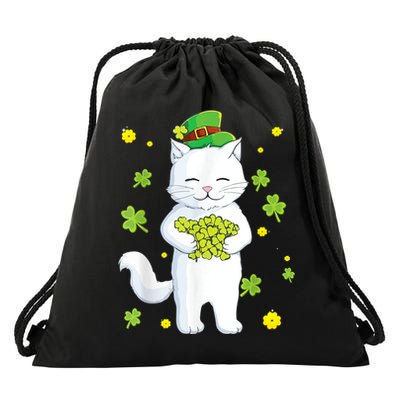 St Patrick's Day Cat Leprechaun Cat Lover Shamrock Drawstring Bag
