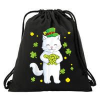 St Patrick's Day Cat Leprechaun Cat Lover Shamrock Drawstring Bag