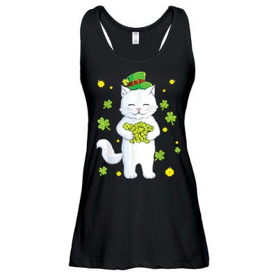 St Patrick's Day Cat Leprechaun Cat Lover Shamrock Ladies Essential Flowy Tank