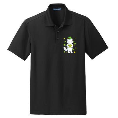 St Patrick's Day Cat Leprechaun Cat Lover Shamrock Dry Zone Grid Polo
