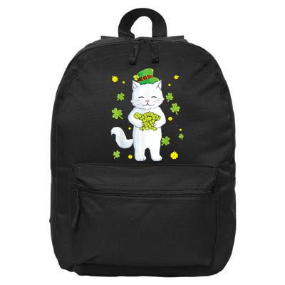 St Patrick's Day Cat Leprechaun Cat Lover Shamrock 16 in Basic Backpack