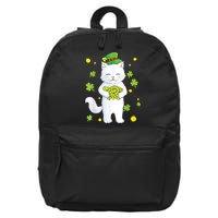 St Patrick's Day Cat Leprechaun Cat Lover Shamrock 16 in Basic Backpack