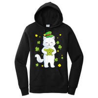 St Patrick's Day Cat Leprechaun Cat Lover Shamrock Women's Pullover Hoodie