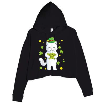 St Patrick's Day Cat Leprechaun Cat Lover Shamrock Crop Fleece Hoodie