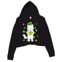 St Patrick's Day Cat Leprechaun Cat Lover Shamrock Crop Fleece Hoodie