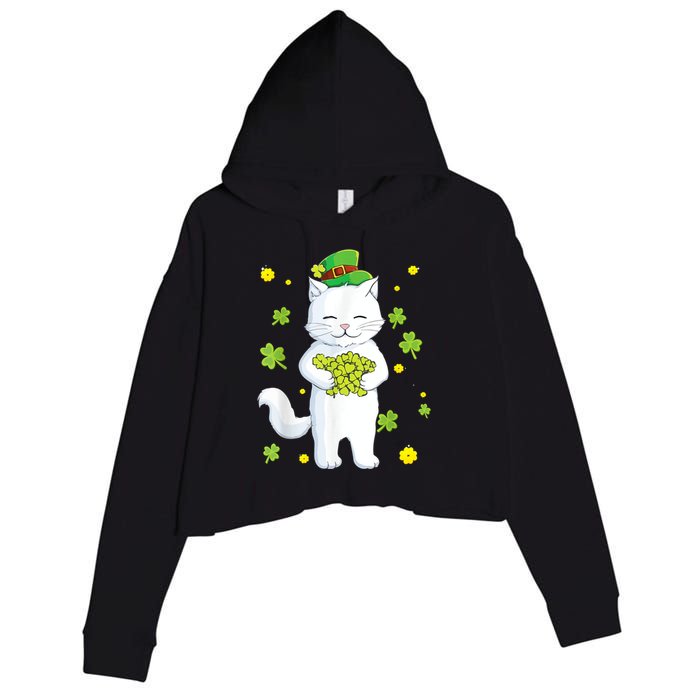 St Patrick's Day Cat Leprechaun Cat Lover Shamrock Crop Fleece Hoodie