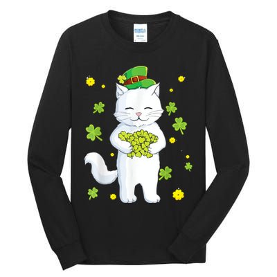 St Patrick's Day Cat Leprechaun Cat Lover Shamrock Tall Long Sleeve T-Shirt