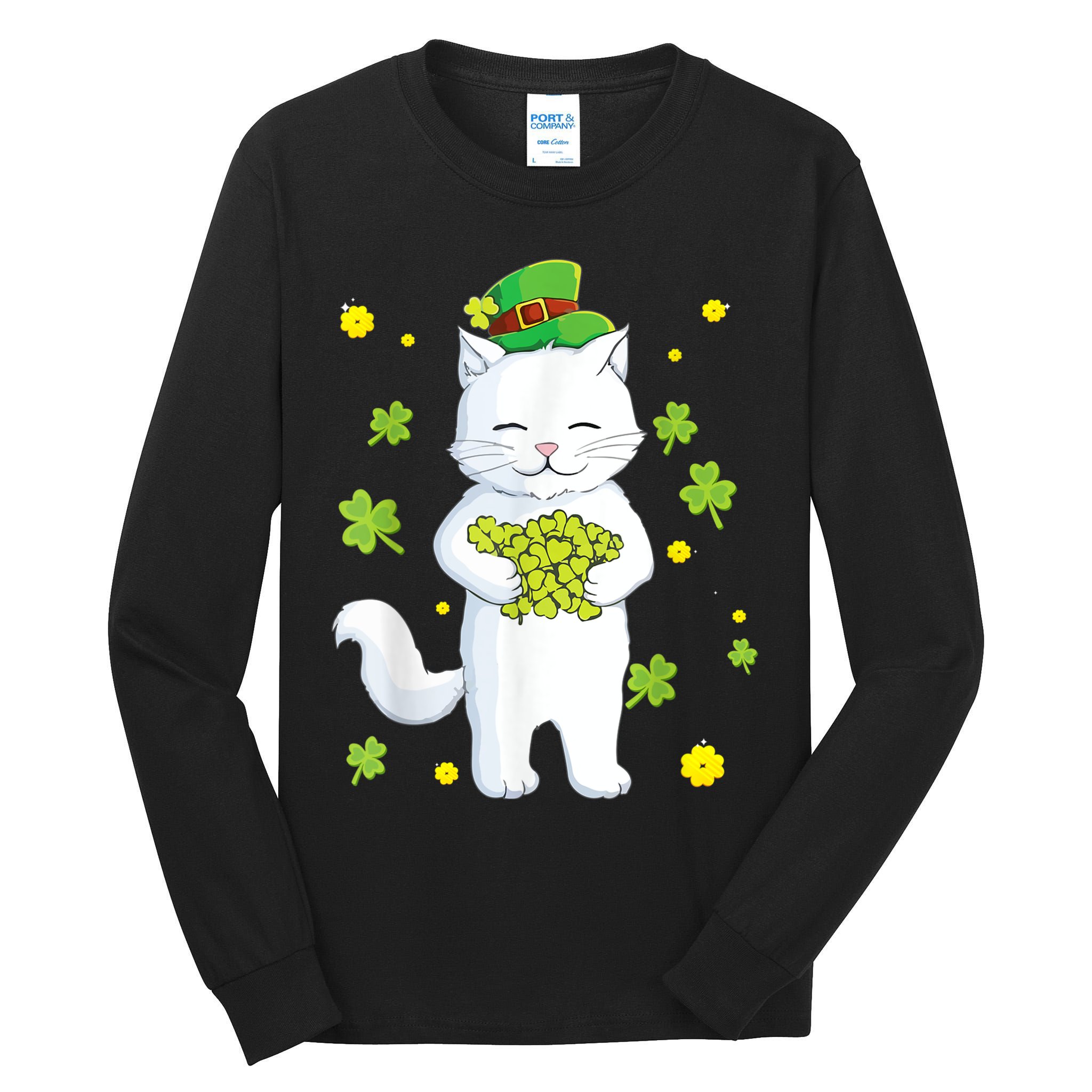 St Patrick's Day Cat Leprechaun Cat Lover Shamrock Tall Long Sleeve T-Shirt