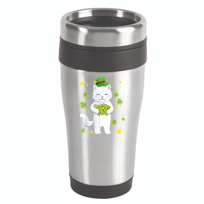 St Patrick's Day Cat Leprechaun Cat Lover Shamrock 16oz Travel Tumbler