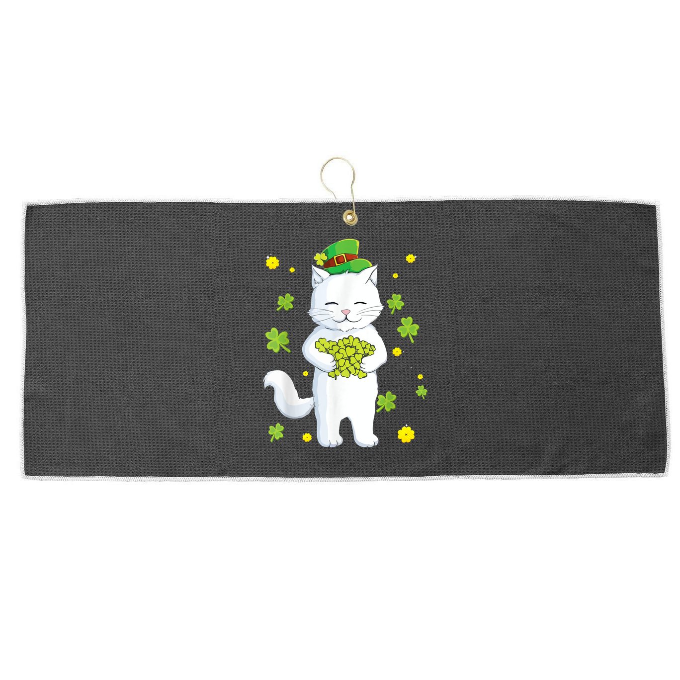 St Patrick's Day Cat Leprechaun Cat Lover Shamrock Large Microfiber Waffle Golf Towel