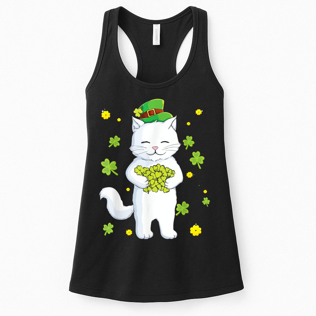 St Patrick's Day Cat Leprechaun Cat Lover Shamrock Womens Tank Top