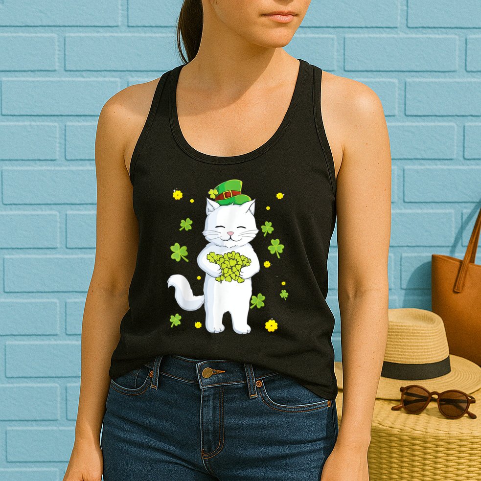 St Patrick's Day Cat Leprechaun Cat Lover Shamrock Womens Tank Top