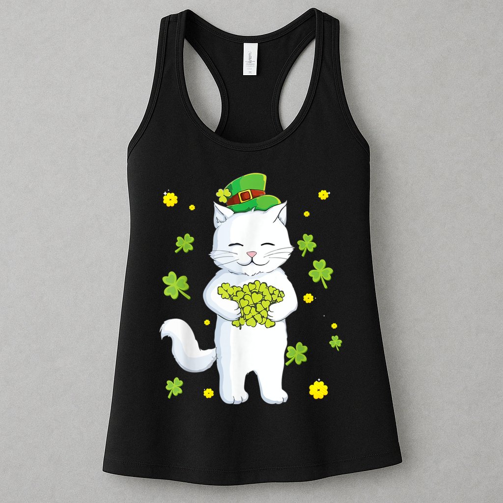 St Patrick's Day Cat Leprechaun Cat Lover Shamrock Womens Tank Top