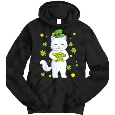 St Patrick's Day Cat Leprechaun Cat Lover Shamrock Tie Dye Hoodie